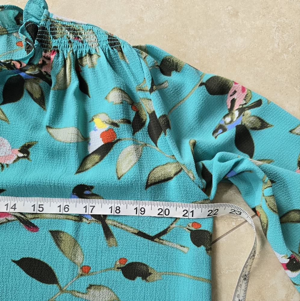Vibrant Teal Floral Blouse - Picture 3 of 10